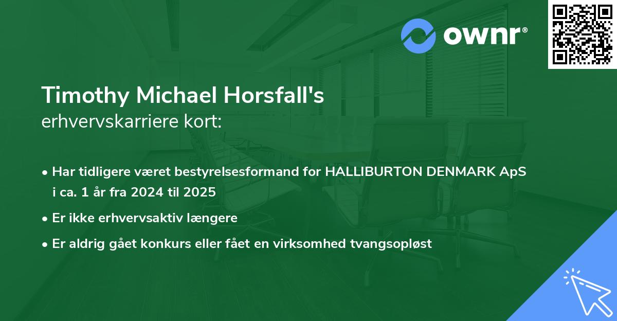 Timothy Michael Horsfall's erhvervskarriere kort