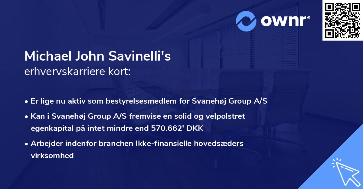 Michael John Savinelli's erhvervskarriere kort