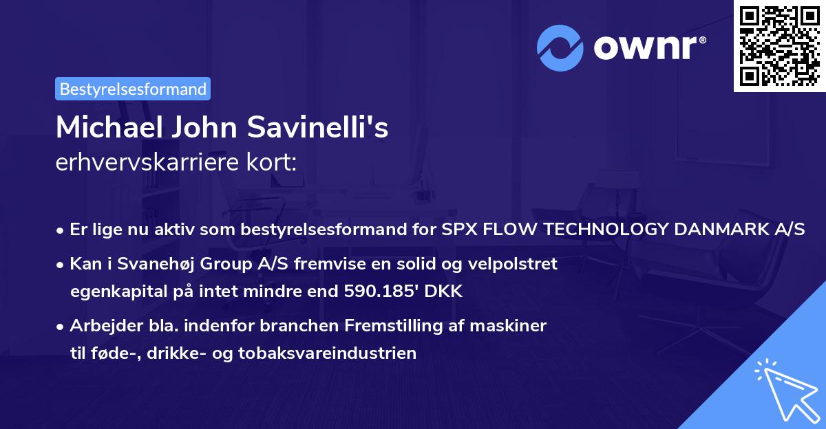 Michael John Savinelli's erhvervskarriere kort