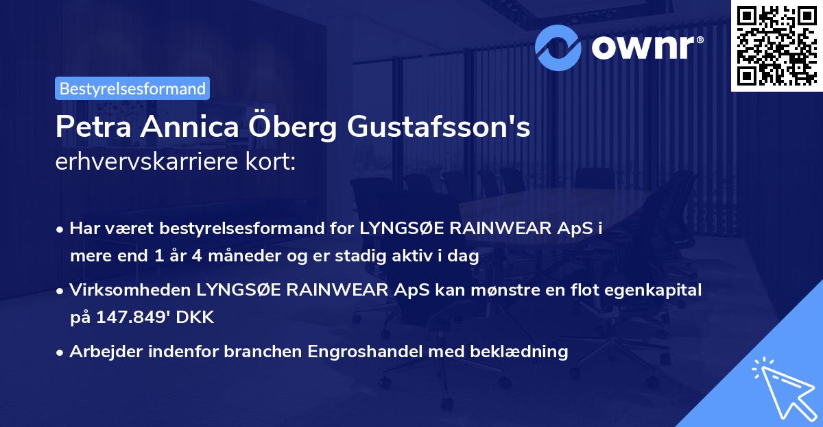 Petra Annica Öberg Gustafsson's erhvervskarriere kort