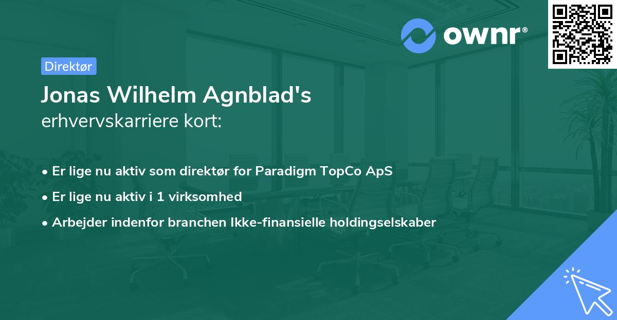 Jonas Wilhelm Agnblad's erhvervskarriere kort