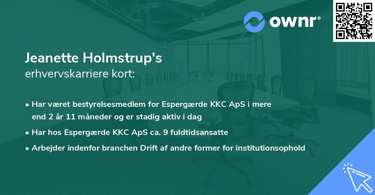 Jeanette Holmstrup's erhvervskarriere kort