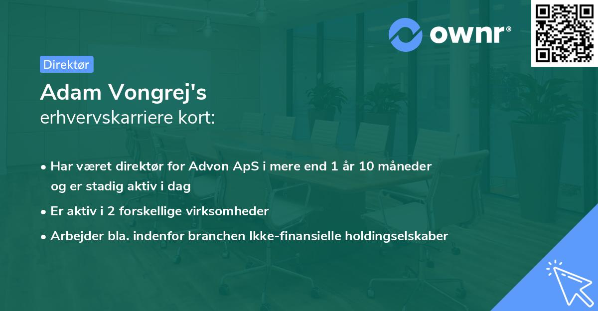 Adam Vongrej's erhvervskarriere kort