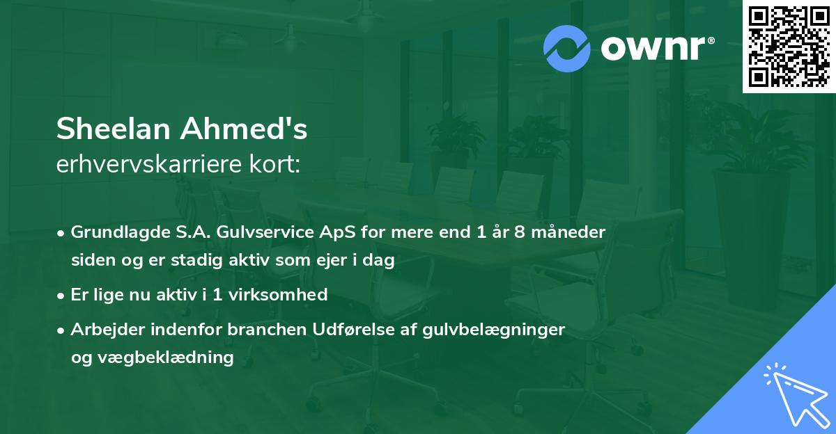 Sheelan Ahmed's erhvervskarriere kort