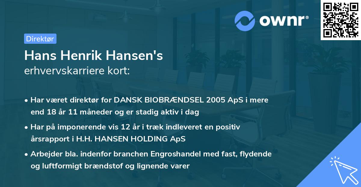 Hans Henrik Hansen's erhvervskarriere kort
