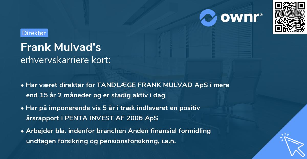 Frank Mulvad's erhvervskarriere kort