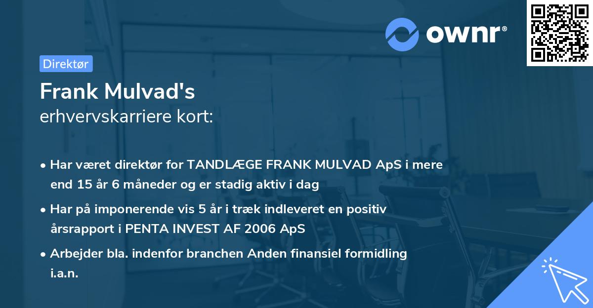 Frank Mulvad's erhvervskarriere kort