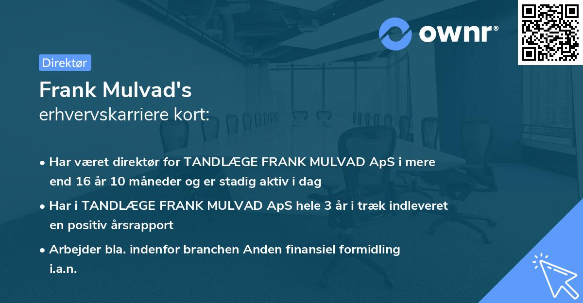 Frank Mulvad's erhvervskarriere kort