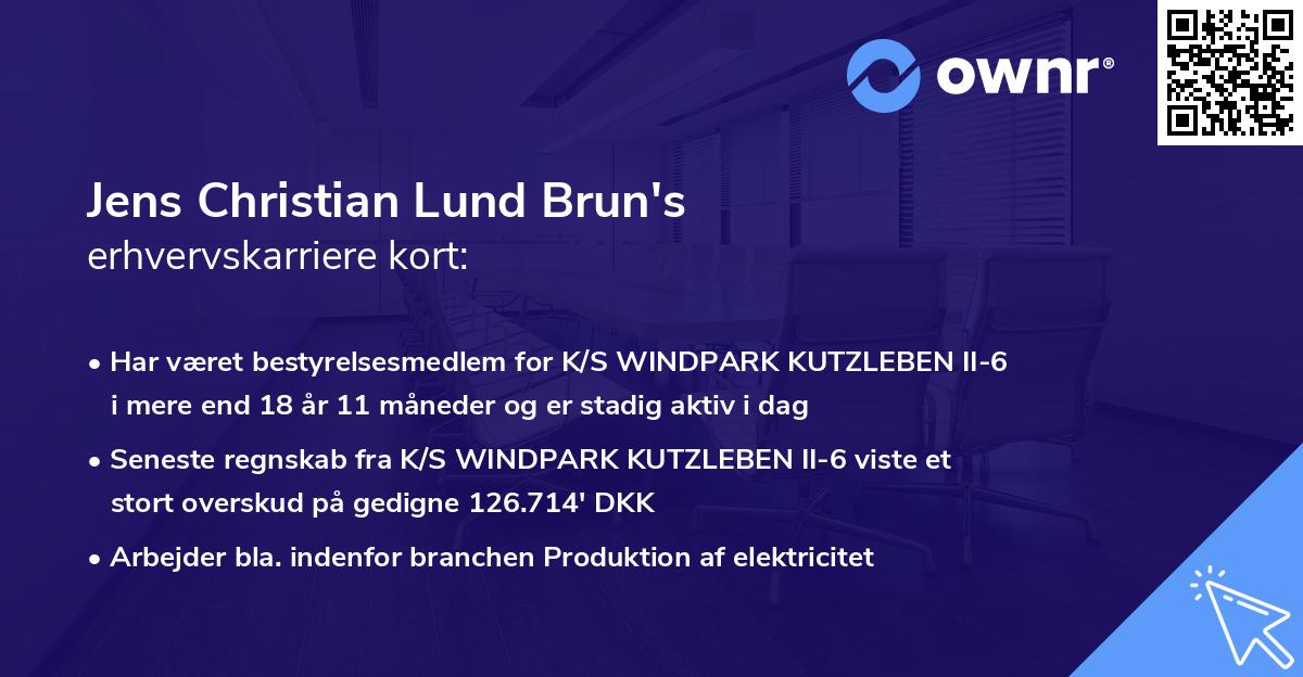 Jens Christian Lund Brun's erhvervskarriere kort