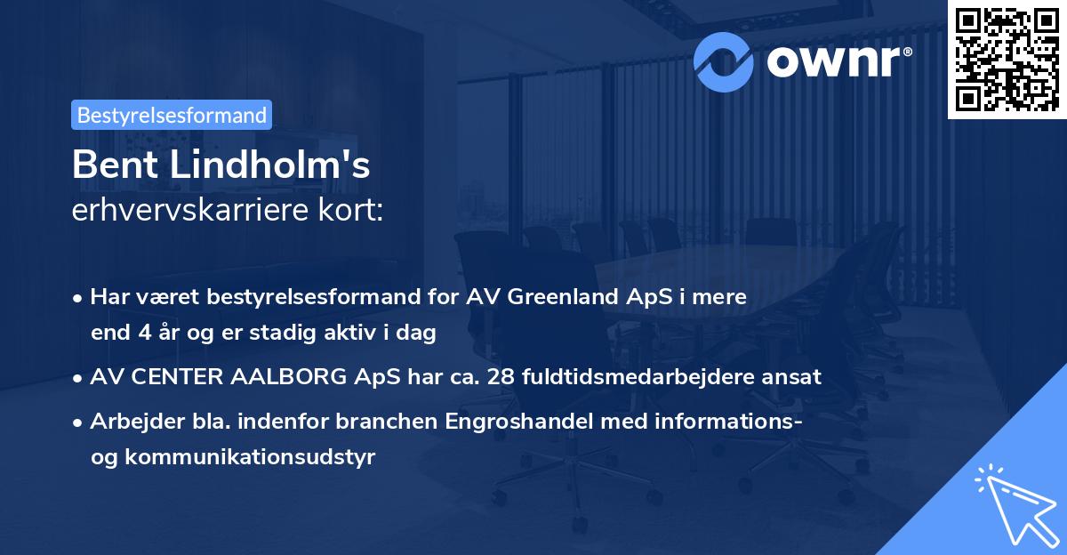 Bent Lindholm's erhvervskarriere kort