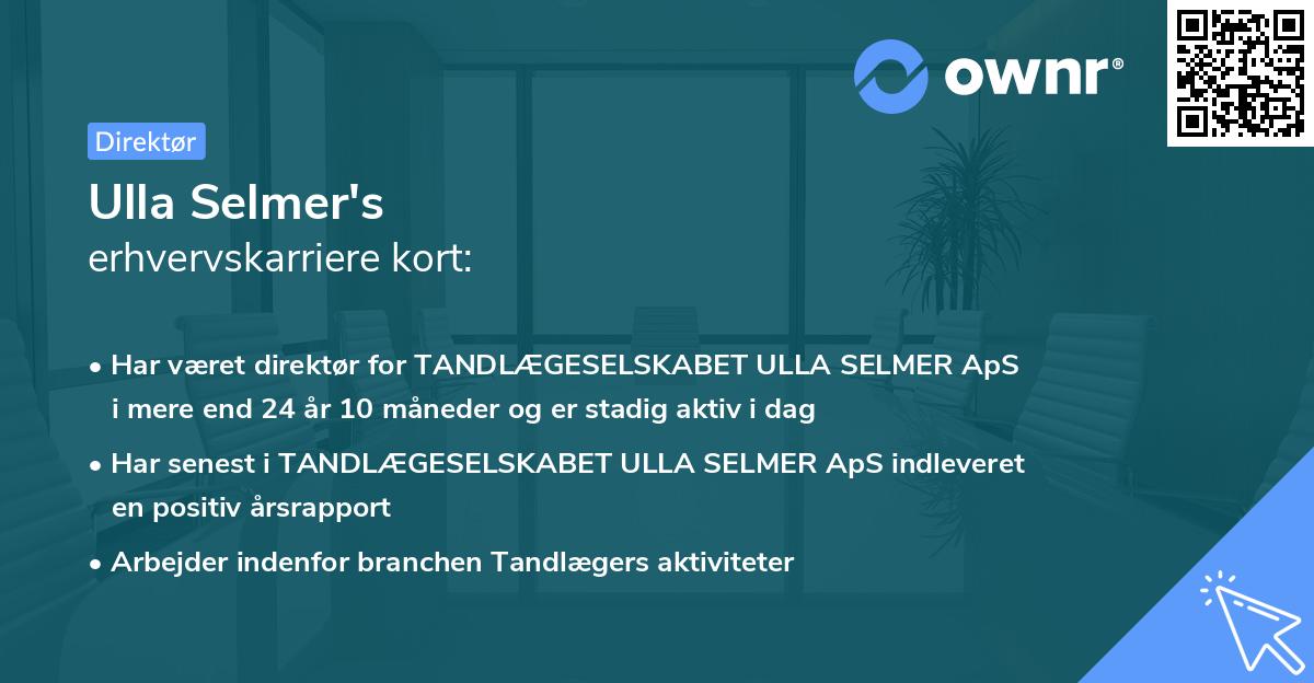 Ulla Selmer's erhvervskarriere kort