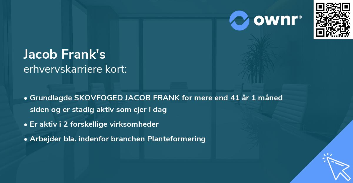 Jacob Frank's erhvervskarriere kort