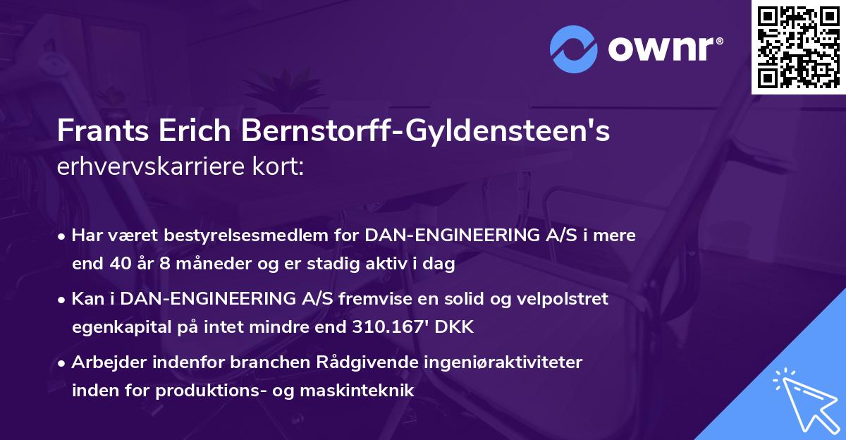Frants Erich Bernstorff-Gyldensteen's erhvervskarriere kort