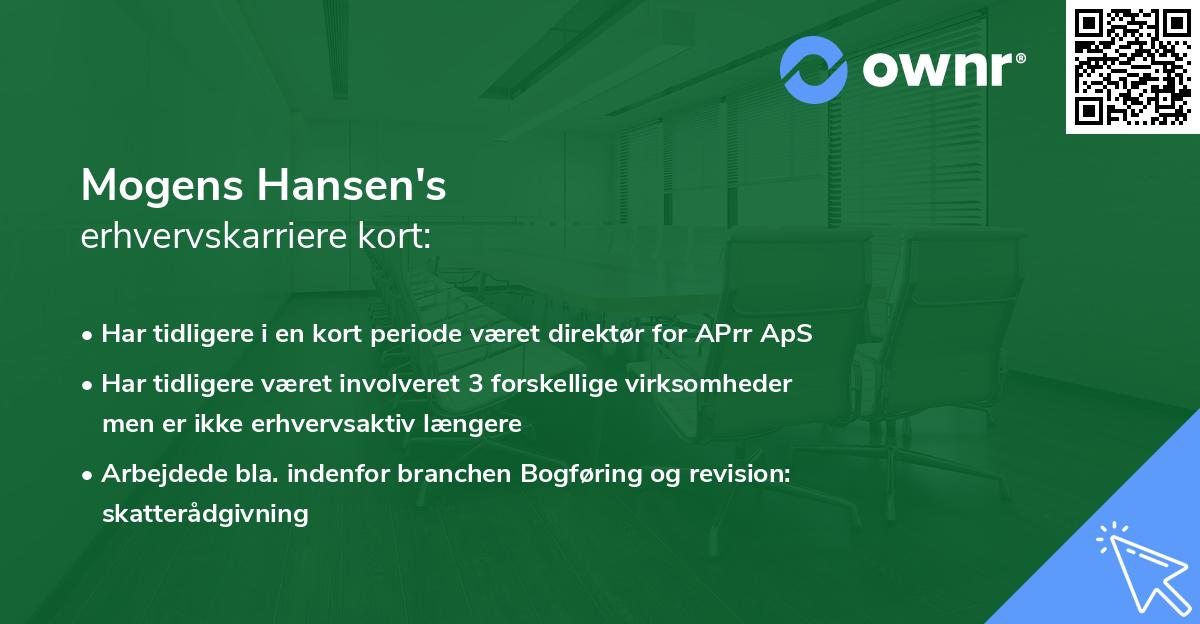 Mogens Hansen's erhvervskarriere kort