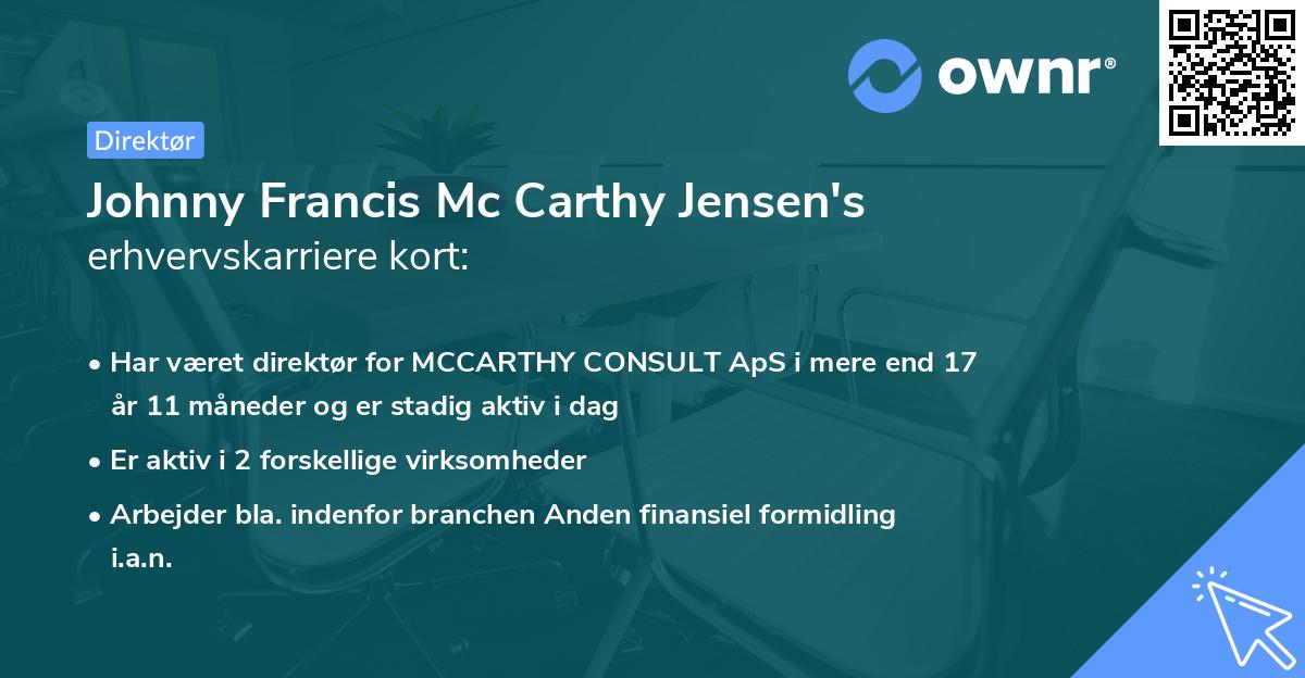 Johnny Francis Mc Carthy Jensen's erhvervskarriere kort