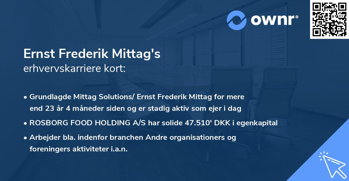Ernst Frederik Mittag's erhvervskarriere kort