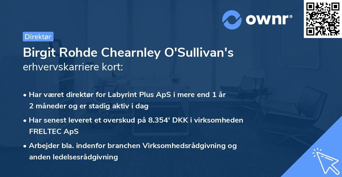 Birgit Rohde Chearnley O'Sullivan's erhvervskarriere kort