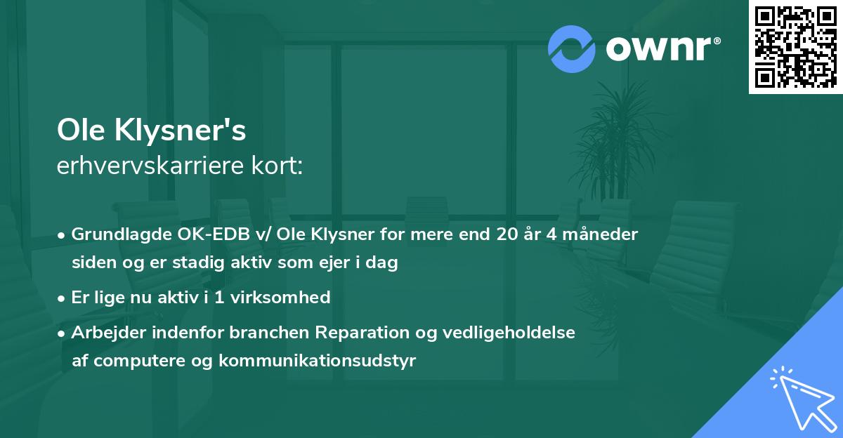 Ole Klysner's erhvervskarriere kort