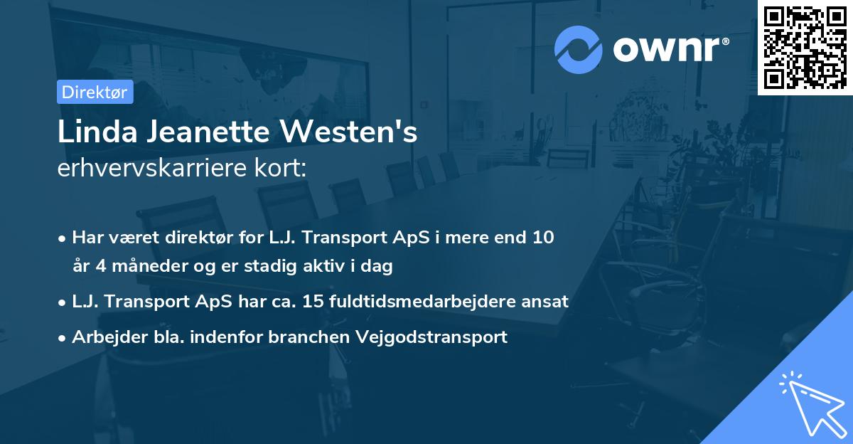 Linda Jeanette Westen's erhvervskarriere kort