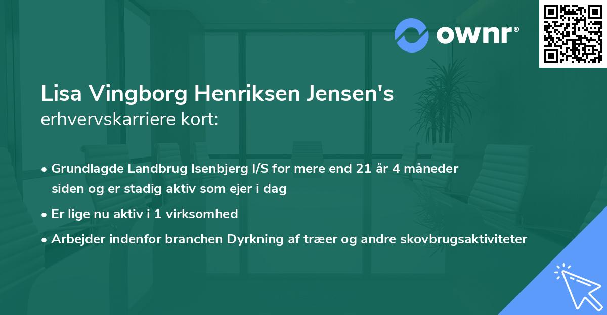 Lisa Vingborg Henriksen Jensen's erhvervskarriere kort