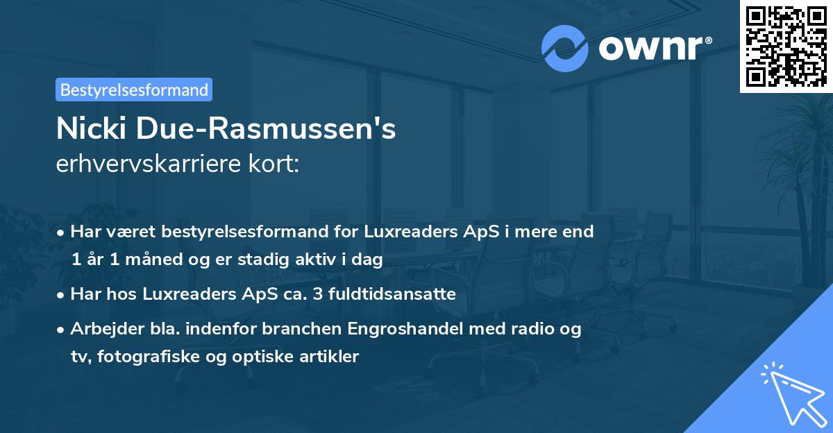 Nicki Due-Rasmussen's erhvervskarriere kort