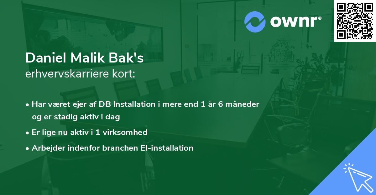 Daniel Malik Bak's erhvervskarriere kort