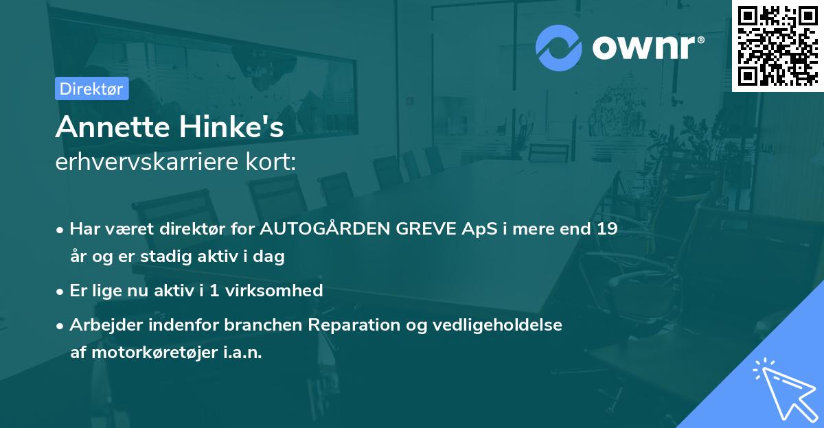 Annette Hinke's erhvervskarriere kort