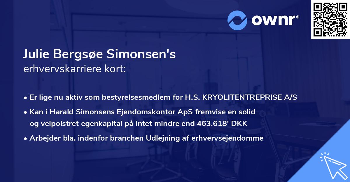 Julie Bergsøe Simonsen's erhvervskarriere kort