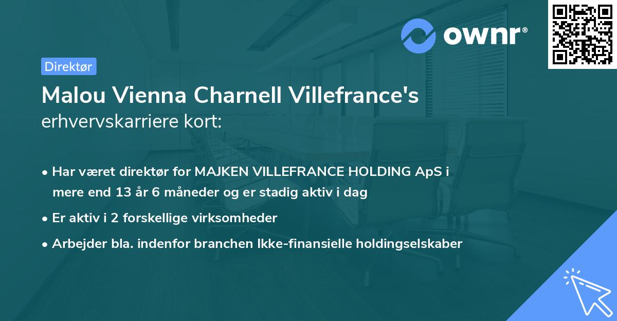 Malou Vienna Charnell Villefrance's erhvervskarriere kort