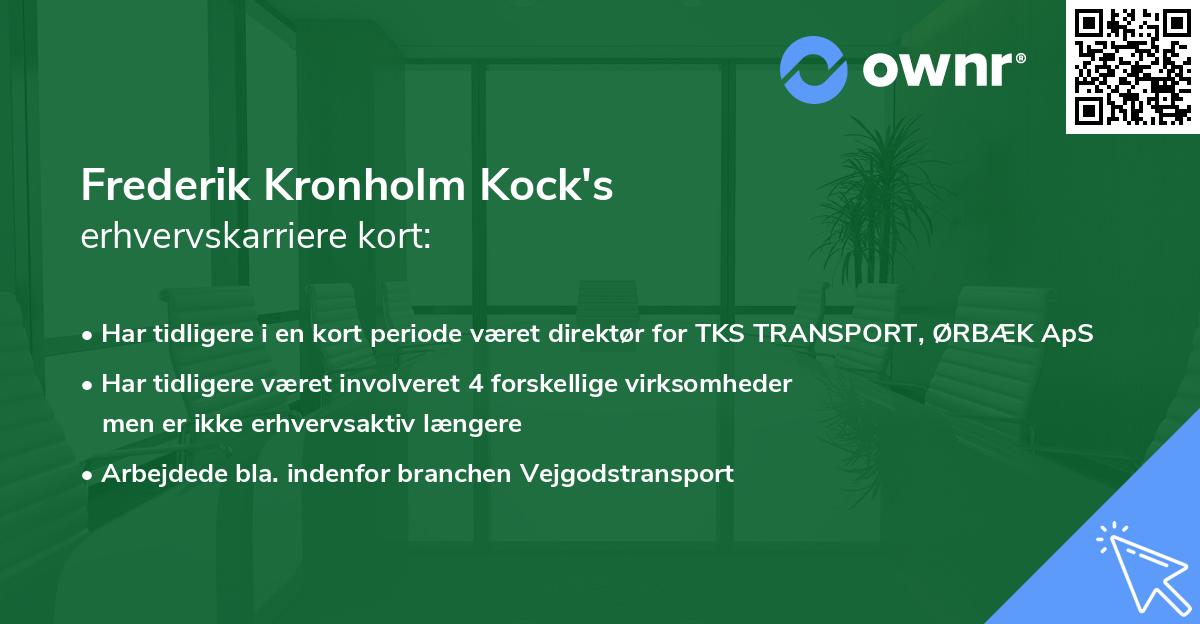 Frederik Kronholm Kock's erhvervskarriere kort