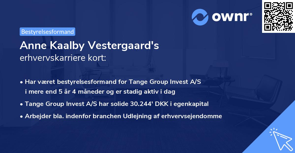 Anne Kaalby Vestergaard's erhvervskarriere kort
