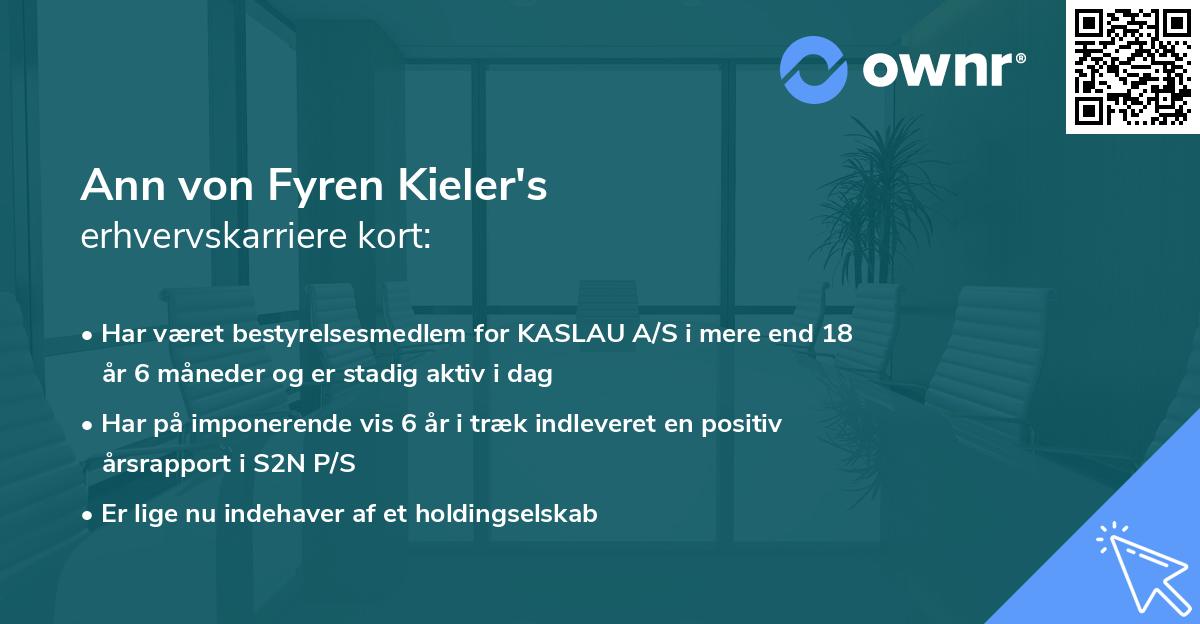 Ann von Fyren Kieler's erhvervskarriere kort