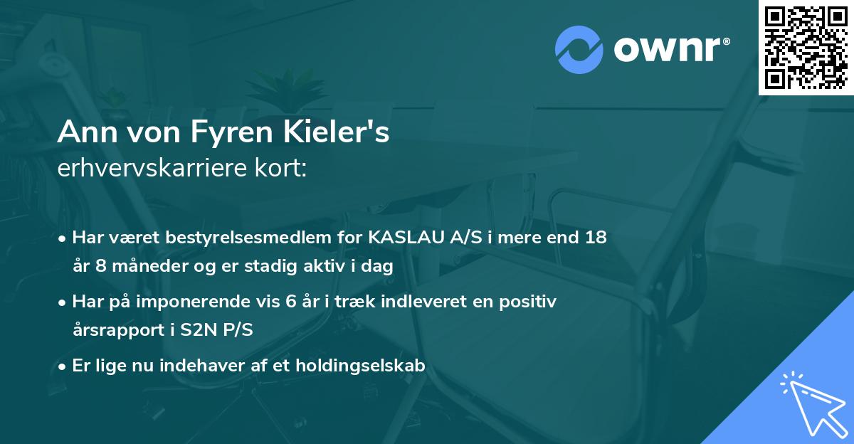 Ann von Fyren Kieler's erhvervskarriere kort