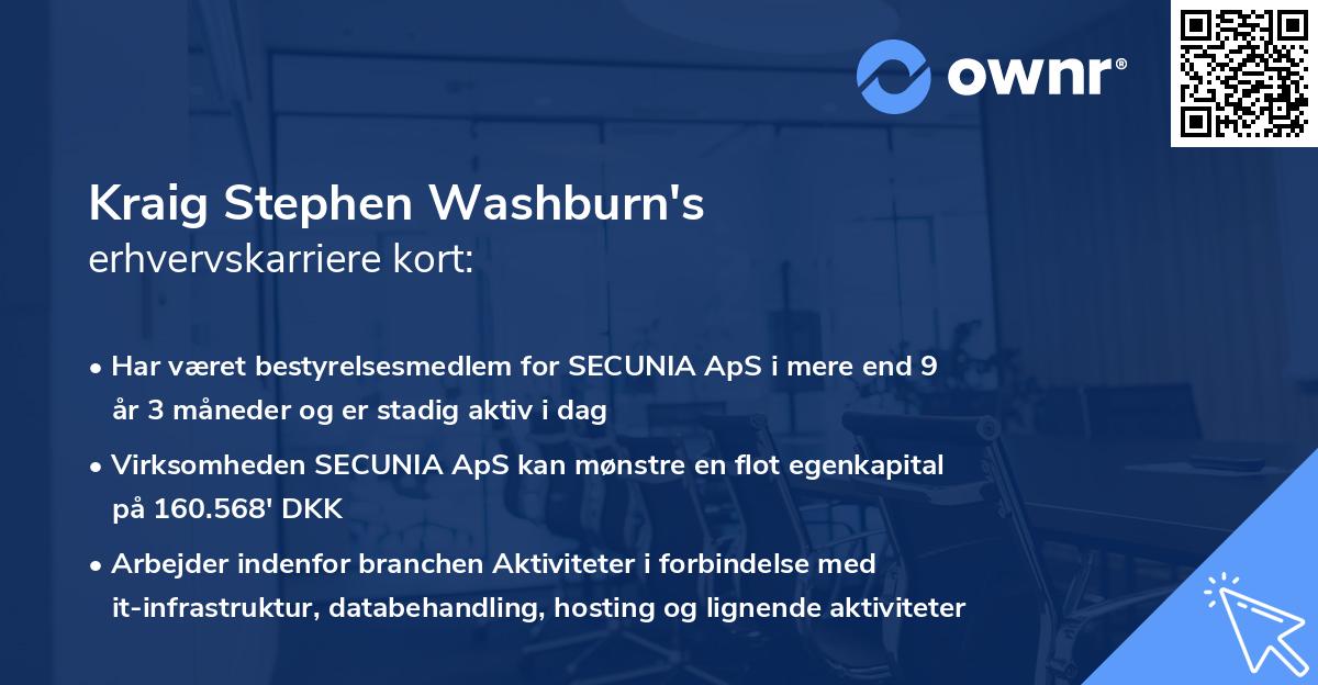 Kraig Stephen Washburn's erhvervskarriere kort