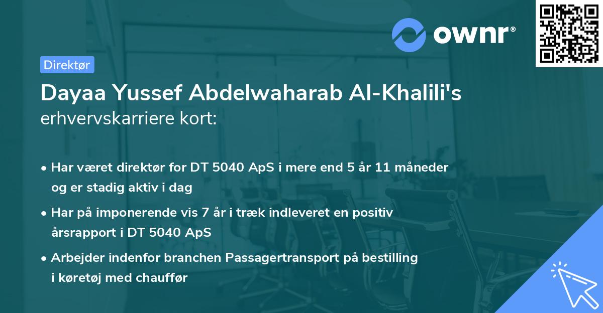 Dayaa Yussef Abdelwaharab Al-Khalili's erhvervskarriere kort