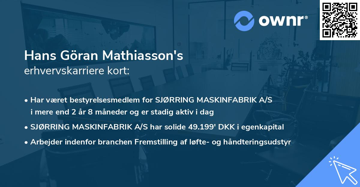 Hans Göran Mathiasson's erhvervskarriere kort