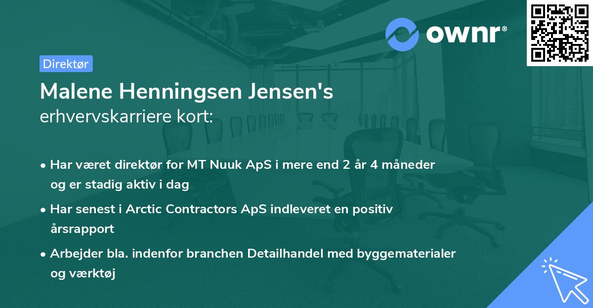 Malene Henningsen Jensen's erhvervskarriere kort
