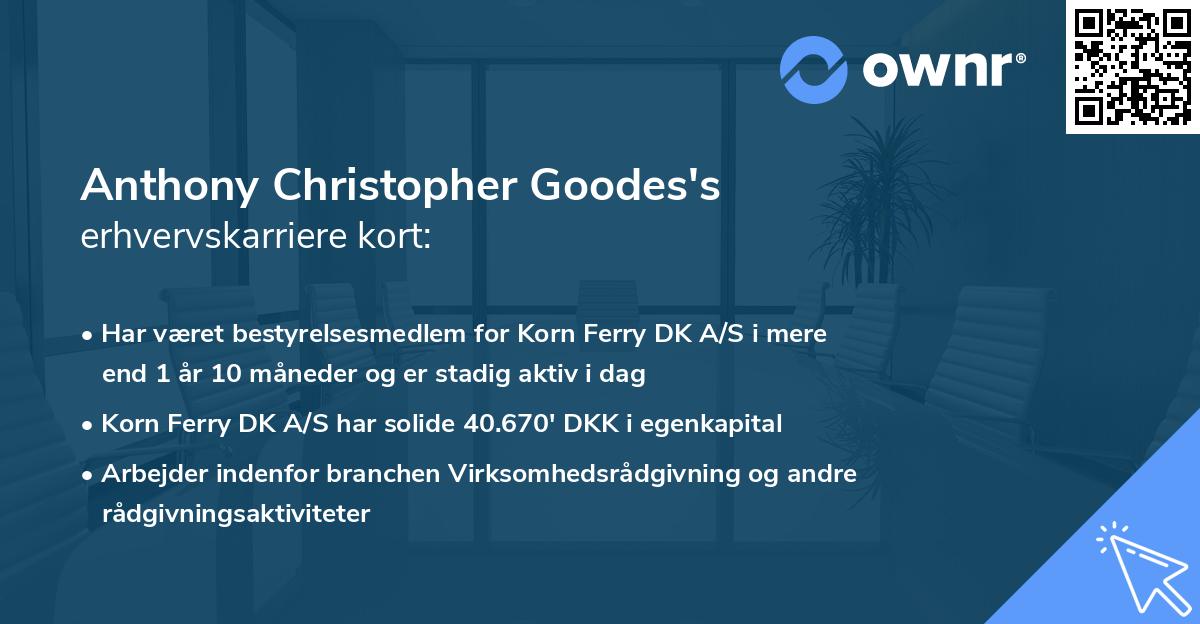 Anthony Christopher Goodes's erhvervskarriere kort