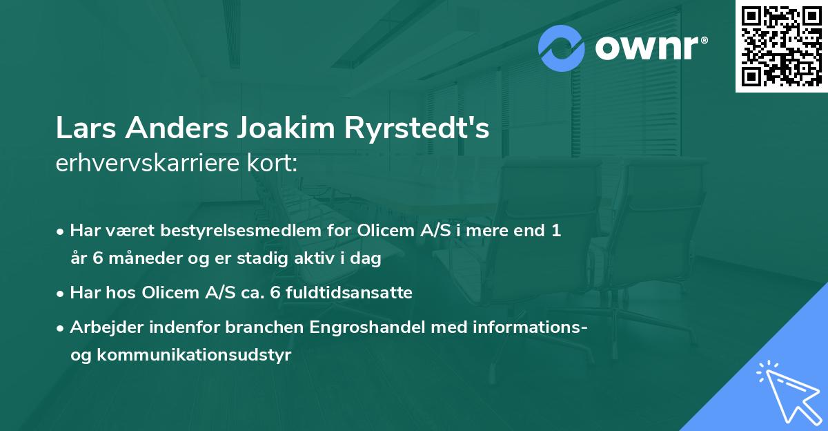 Lars Anders Joakim Ryrstedt's erhvervskarriere kort