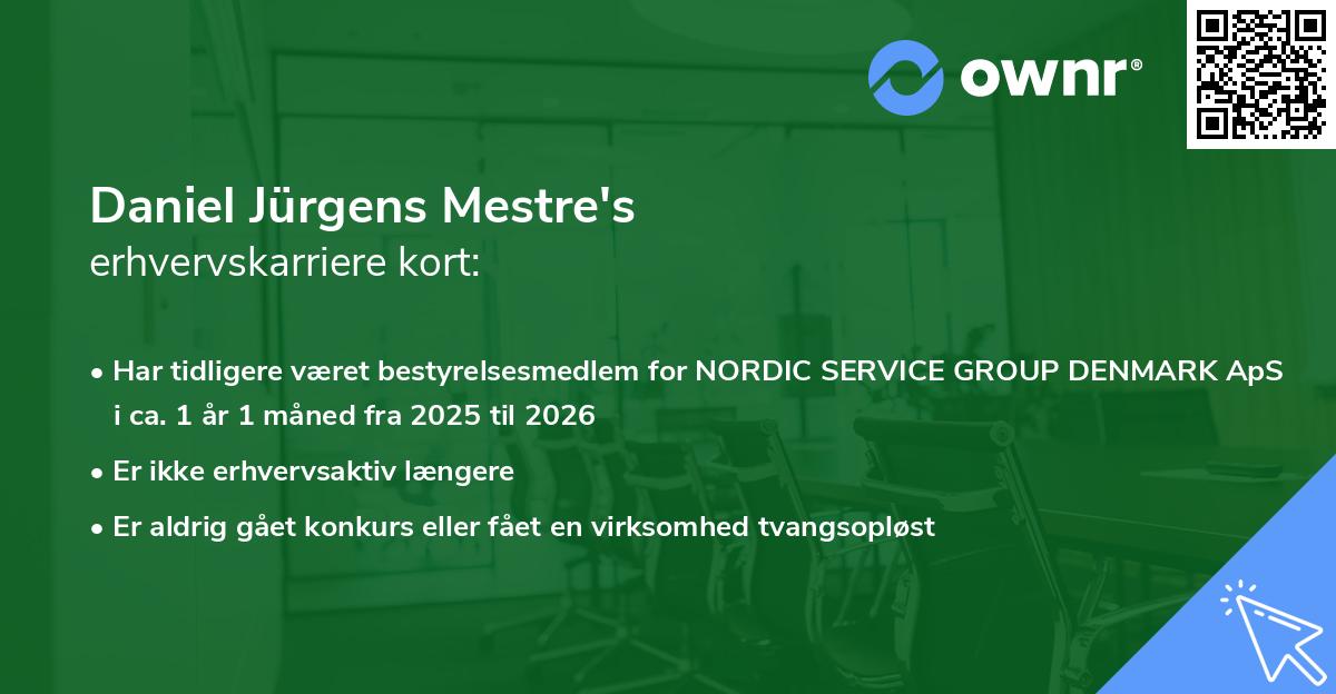 Daniel Jürgens Mestre's erhvervskarriere kort
