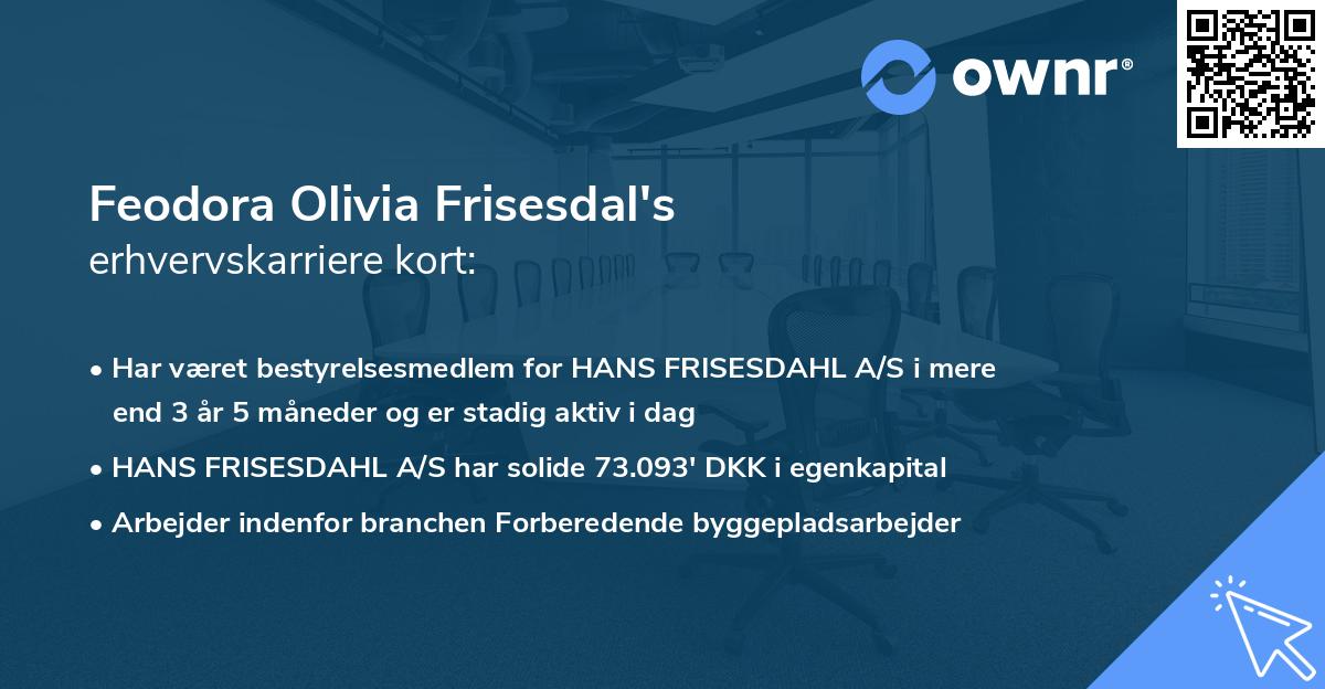 Feodora Olivia Frisesdal's erhvervskarriere kort