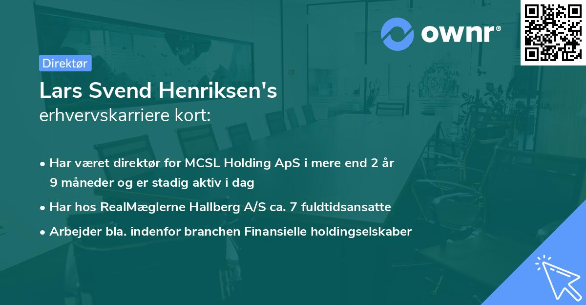 Lars Svend Henriksen's erhvervskarriere kort