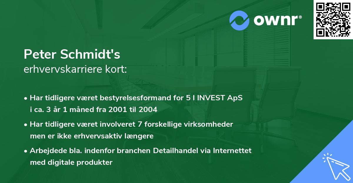 Peter Schmidt's erhvervskarriere kort