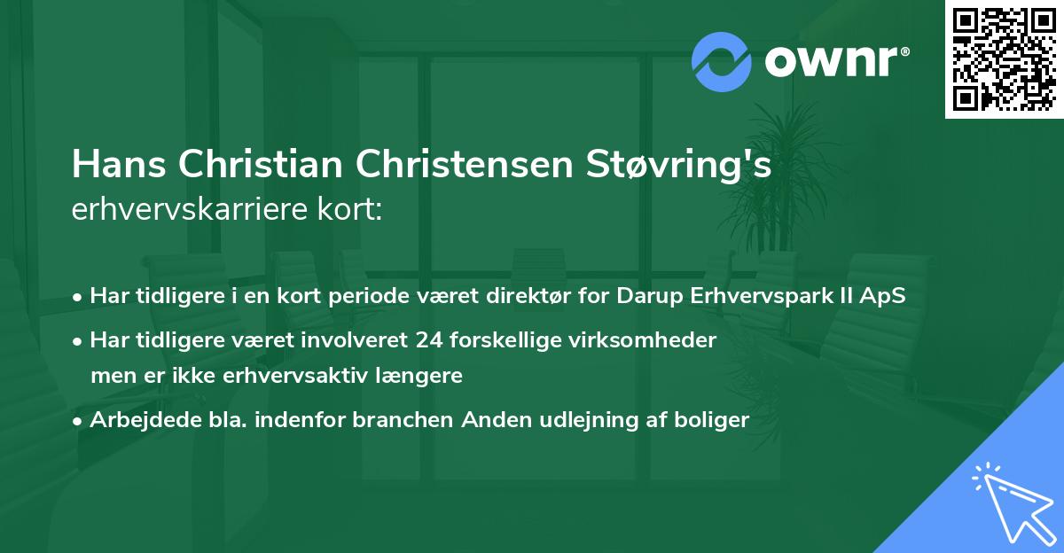 Hans Christian Christensen Støvring's erhvervskarriere kort