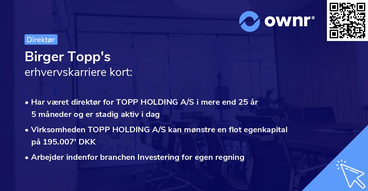 Birger Topp's erhvervskarriere kort