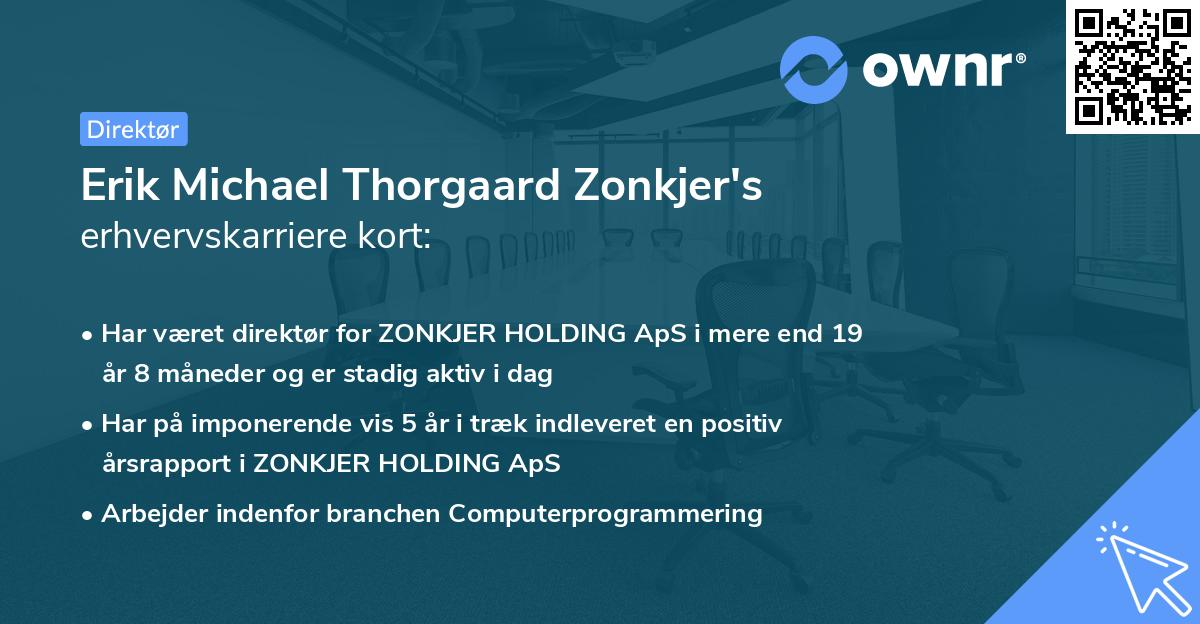 Erik Michael Thorgaard Zonkjer's erhvervskarriere kort