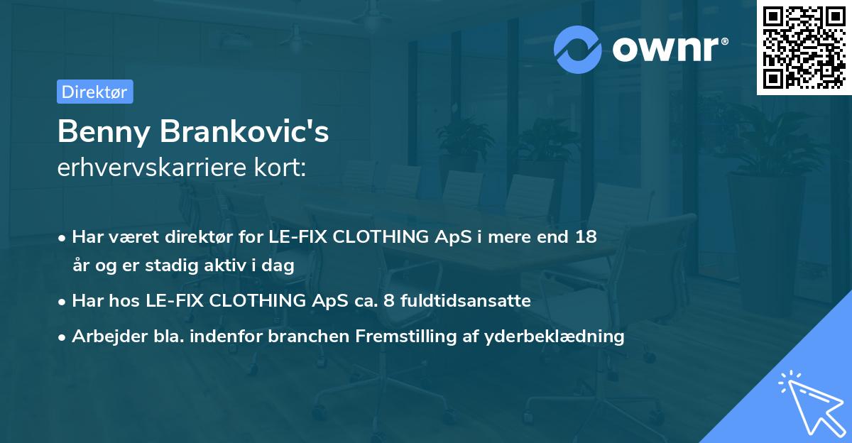 Benny Brankovic's erhvervskarriere kort