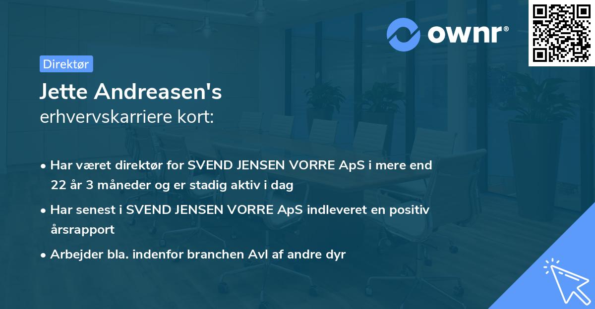 Jette Andreasen's erhvervskarriere kort