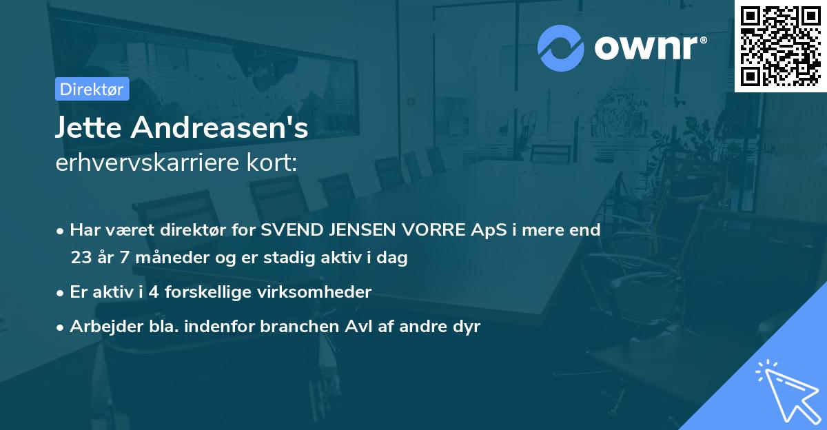 Jette Andreasen's erhvervskarriere kort
