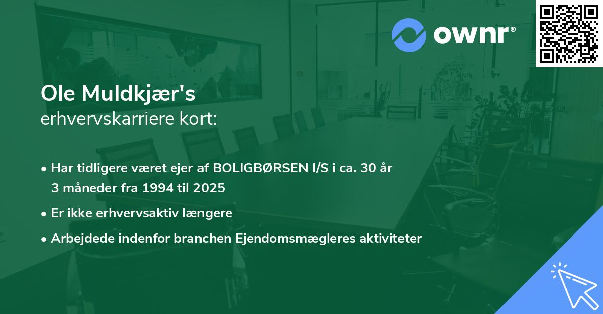 Ole Muldkjær's erhvervskarriere kort